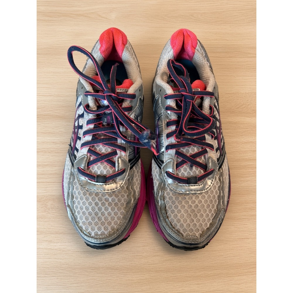 Brooks Adrenaline GTS 14 Womens Running Shoes Silver Pink Navy Sneakers